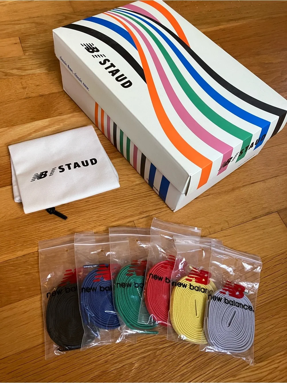 STAUD Multicolor Athletic Sneakers — White, Red, Blue, Yellow, Green